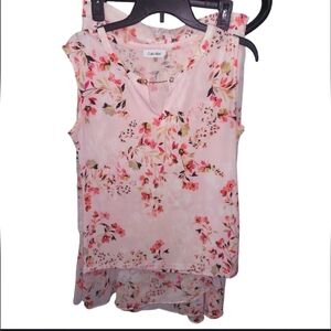 Calvin Klein Pink Floral 2 Pc Set Sleeveless Top + Midi Length Skirt